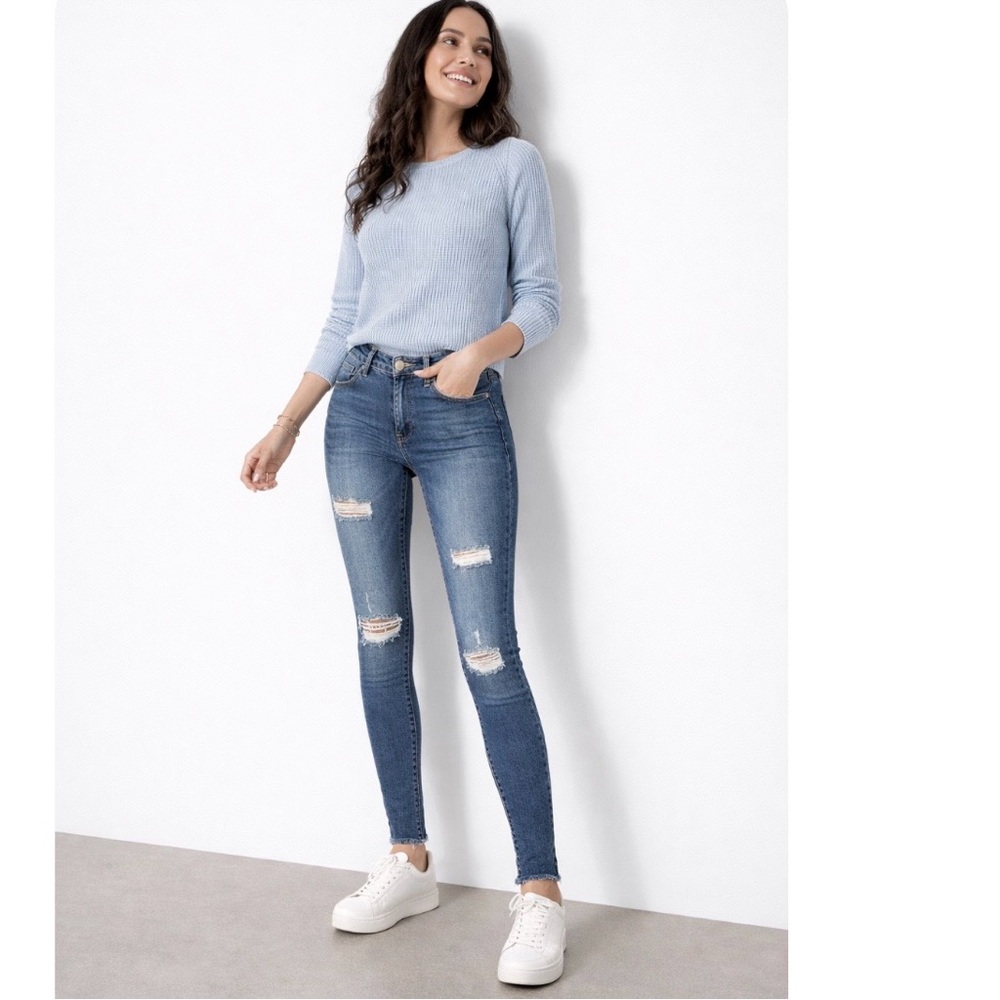 K’s More Skinny Jeans Blue Ripped Raw Hem Distrssed Midrise Gorpcore 13 (jrs)